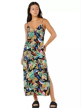 NWT Rip Curl Sunset Luau Printed Midi Dress Medium Coastal Boho Beachy Surfcore